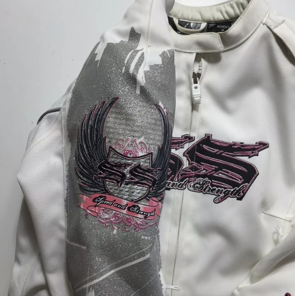 Women's SPEED AND STRENGTH 999 white/pink motorcycle riding jacket w/pads Medium - Picture 4 of 12
